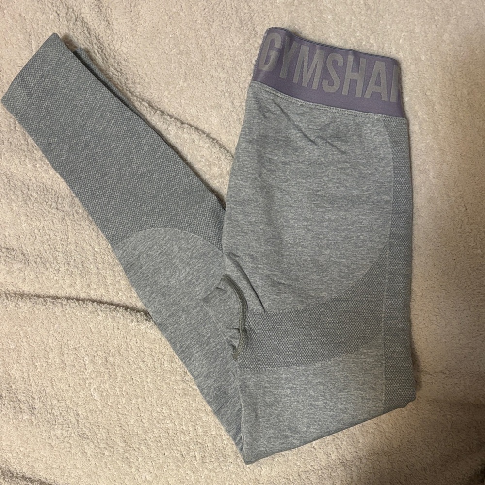 Gymshark Grey Leggings with Purple Waistband